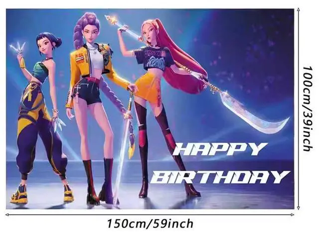 Alt view image 2 of 5 - Demon Movie Hunters Birthday Party Decorations,Happy Birthday Banner Backdrop for Birthday Party Supplies