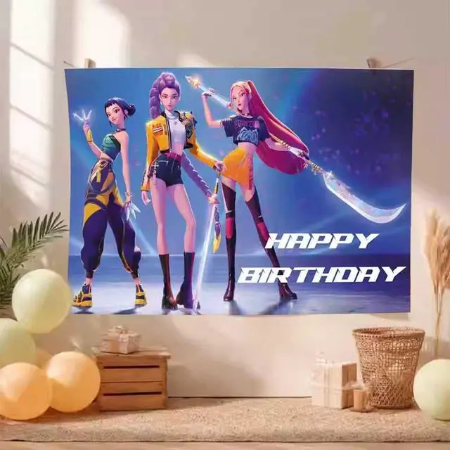 Alt view image 5 of 5 - Demon Movie Hunters Birthday Party Decorations,Happy Birthday Banner Backdrop for Birthday Party Supplies