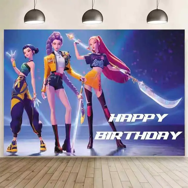 Alt view image 3 of 5 - Demon Movie Hunters Birthday Party Decorations,Happy Birthday Banner Backdrop for Birthday Party Supplies
