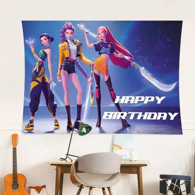 Alt view image 4 of 5 - Demon Movie Hunters Birthday Party Decorations,Happy Birthday Banner Backdrop for Birthday Party Supplies