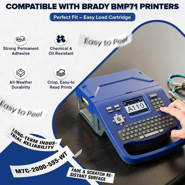 Alt view image 2 of 7 - Replacement for Brady All Weather Permanent Adhesive Vinyl Label Tape, Only Fit for Brady BMP71 Printers(Not Compatible with M710) - 2" x 50', White M7C-2000-595-WT