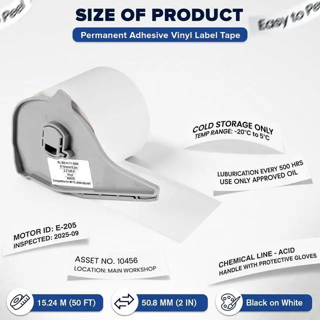 Alt view image 7 of 7 - Replacement for Brady All Weather Permanent Adhesive Vinyl Label Tape, Only Fit for Brady BMP71 Printers(Not Compatible with M710) - 2" x 50', White M7C-2000-595-WT