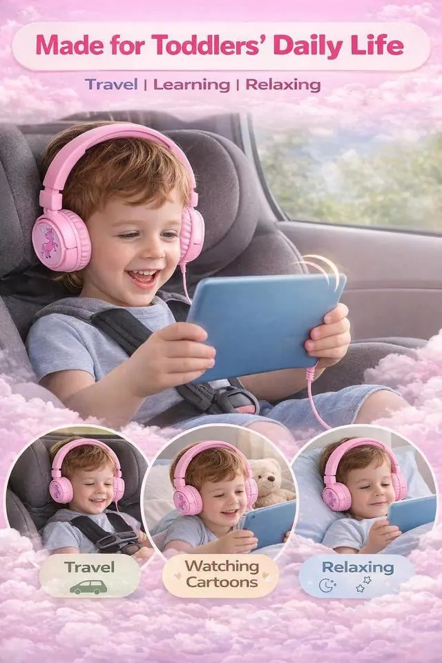 Alt view image 5 of 7 - K6 Kids Headphones for Toddler & Kids Ages 2-12, 85/94dB Safe Volume Limited, Wired with 3.5mm Jack, HD Microphone, Adjustable & Foldable, On-Ear Headphones for Tablet, School, Travel, iPad