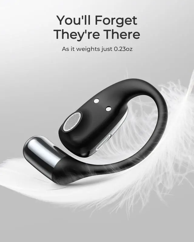 Alt view image 4 of 7 - CozyFit Open Ear Headphones, 0.23oz Ultra-Light Comfortable Wireless Earbuds, 0.6mm Thinnest Earhooks, Bluetooth 5.4, Clear Audio, 30 HRS Playtime, IPX5 Waterproof Earphones with Mic (Black)