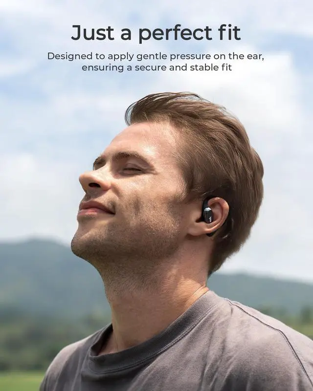 Alt view image 7 of 7 - CozyFit Open Ear Headphones, 0.23oz Ultra-Light Comfortable Wireless Earbuds, 0.6mm Thinnest Earhooks, Bluetooth 5.4, Clear Audio, 30 HRS Playtime, IPX5 Waterproof Earphones with Mic (Black)