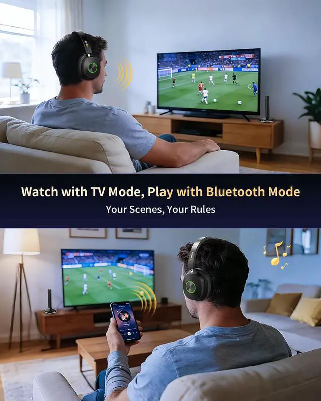 Alt view image 2 of 7 - Wireless Headphones for TV Watching, TV Headphones Wireless for Seniors with Transmitter Charging Base, No Delay Bluetooth Headset for Hard of Hearing, Plug and Play