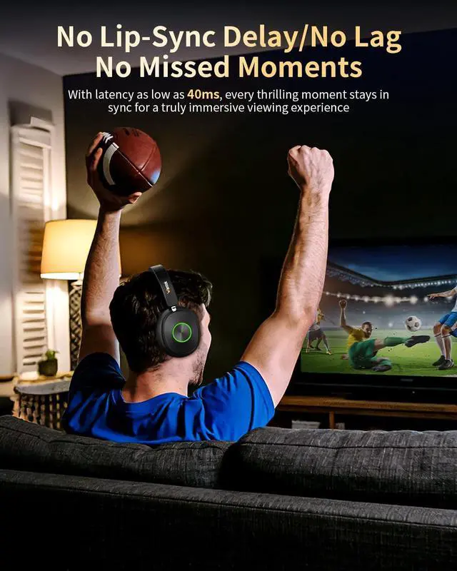Alt view image 7 of 7 - Wireless Headphones for TV Watching, TV Headphones Wireless for Seniors with Transmitter Charging Base, No Delay Bluetooth Headset for Hard of Hearing, Plug and Play