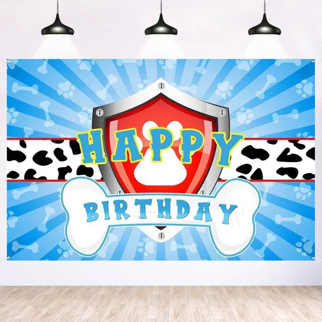 Main image of Dog Paw Birthday Backdrop Banner Decor - 6x4 ft Paw Print Photography Background Poster - Boys Children Boys Cartoon Dog Birthday Party Photography Prop Booth - Baby Shower Party Decorations