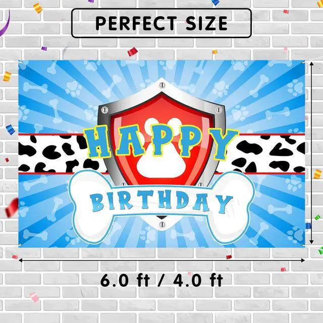 Alt view image 2 of 7 - Dog Paw Birthday Backdrop Banner Decor - 6x4 ft Paw Print Photography Background Poster - Boys Children Boys Cartoon Dog Birthday Party Photography Prop Booth - Baby Shower Party Decorations