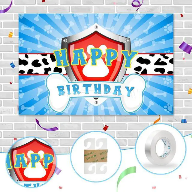 Alt view image 3 of 7 - Dog Paw Birthday Backdrop Banner Decor - 6x4 ft Paw Print Photography Background Poster - Boys Children Boys Cartoon Dog Birthday Party Photography Prop Booth - Baby Shower Party Decorations