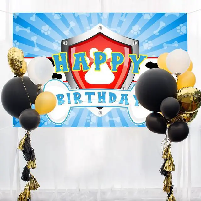 Alt view image 5 of 7 - Dog Paw Birthday Backdrop Banner Decor - 6x4 ft Paw Print Photography Background Poster - Boys Children Boys Cartoon Dog Birthday Party Photography Prop Booth - Baby Shower Party Decorations