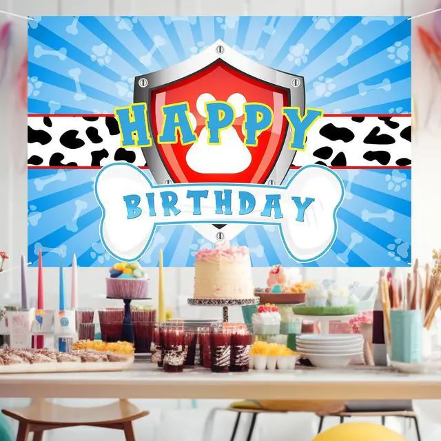 Alt view image 6 of 7 - Dog Paw Birthday Backdrop Banner Decor - 6x4 ft Paw Print Photography Background Poster - Boys Children Boys Cartoon Dog Birthday Party Photography Prop Booth - Baby Shower Party Decorations