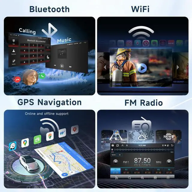 Alt view image 3 of 7 - 5Ghz WiFi 4Core+64G Android 15 Car Stereo for Toyota RAV4 2007-2011 with Wireless Carplay Android Auto, 9 Inch Touch Screen Radio Support GPS/WiFi/Bluetooth/FM/SWC/Backup Camera