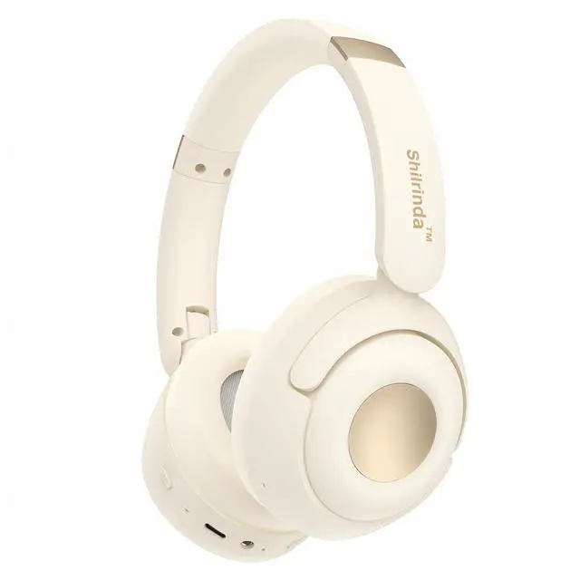 Main image of H01 Hybrid ANC Bluetooth 5.4 Over Ear Headphones, Champagne Cream | 40H battery, fast charge, multipoint connection, memory foam earpads, foldable, includes AUX cable, for work & travel