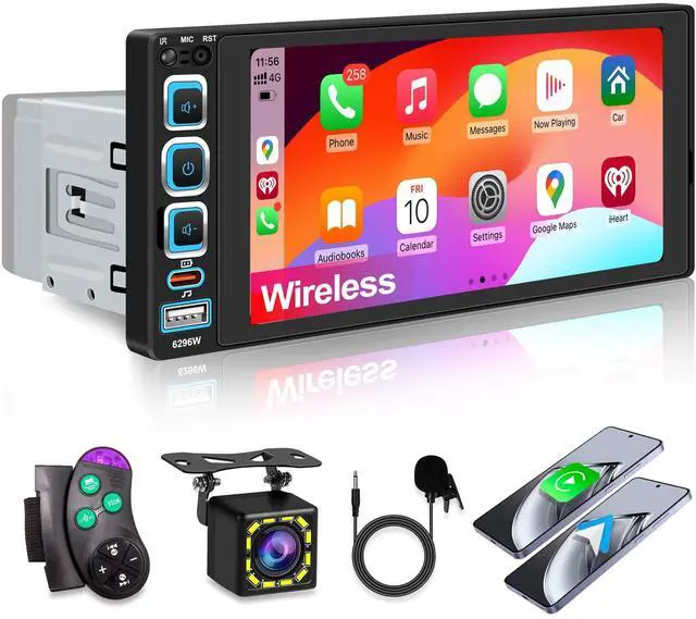 Main image of Single Din Car Stereo:Wireless Apple CarPlay Car Radio with Bluetooth 5.2 | 6.9" IPS 1280 * 480 Capacitance Touchscreen, FM Radio,Car Audio Receicers,Night Vision,Backup Camera,Android Auto,USB Type-c