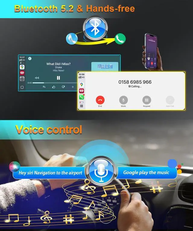 Alt view image 3 of 7 - Single Din Car Stereo:Wireless Apple CarPlay Car Radio with Bluetooth 5.2 | 6.9" IPS 1280 * 480 Capacitance Touchscreen, FM Radio,Car Audio Receicers,Night Vision,Backup Camera,Android Auto,USB Type-c