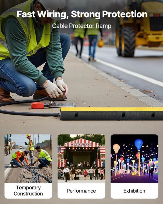 Alt view image 2 of 7 - Cable Protector Ramp, 1 Channel Heavy Duty 39.37'' Rubber Cord Hose Wire Cover, 2.76''W x 1.97''H Channel Size, Traffic Speed Bump with Flip-Open Top Cover, for Indoor Outdoor Use