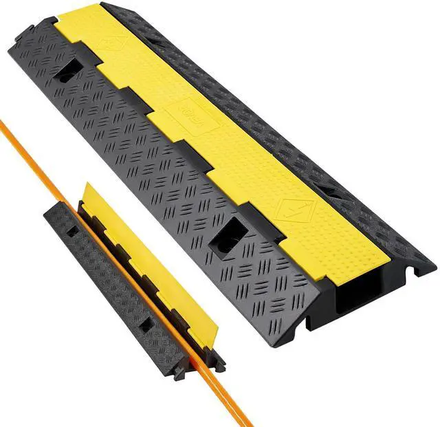 Main image of Cable Protector Ramp, 1 Channel Heavy Duty 39.37'' Rubber Cord Hose Wire Cover, 2.76''W x 1.97''H Channel Size, Traffic Speed Bump with Flip-Open Top Cover, for Indoor Outdoor Use
