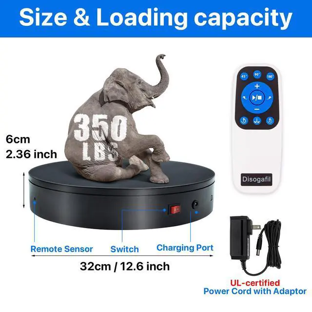 Alt view image 2 of 7 - 360 Rotating Platform, 12.6 Inch /32cm Motorized Electric Turntable, 350lbs Capacity Motorized Rotating Display Stand with Remote, Heavy Duty Photography Turntable for Human/Product