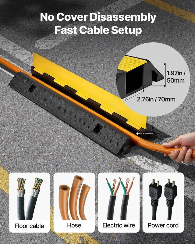 Alt view image 4 of 7 - Cable Protector Ramp, 1 Channel Heavy Duty 39.37'' Rubber Cord Hose Wire Cover, 2.76''W x 1.97''H Channel Size, Traffic Speed Bump with Flip-Open Top Cover, for Indoor Outdoor Use