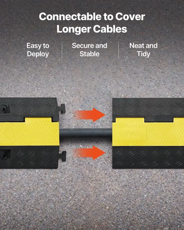 Alt view image 6 of 7 - Cable Protector Ramp, 1 Channel Heavy Duty 39.37'' Rubber Cord Hose Wire Cover, 2.76''W x 1.97''H Channel Size, Traffic Speed Bump with Flip-Open Top Cover, for Indoor Outdoor Use