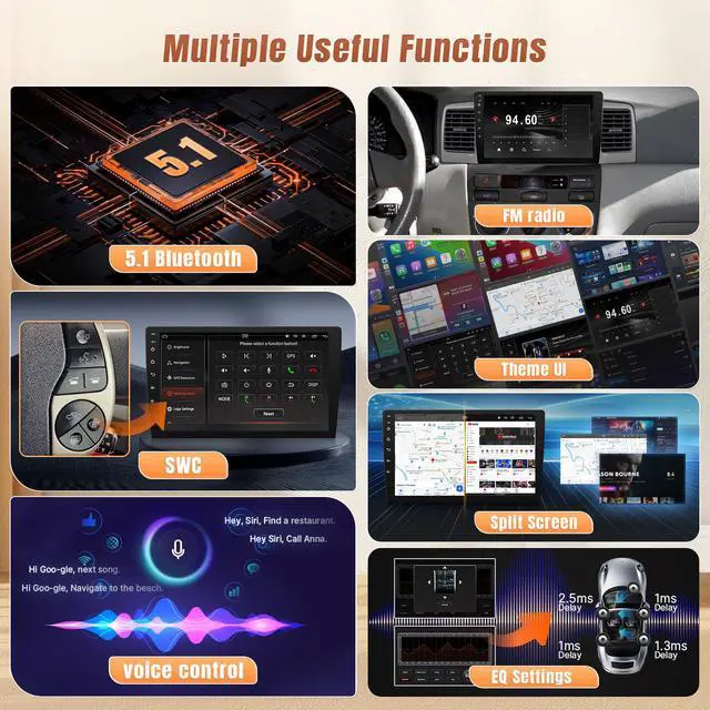 Alt view image 4 of 7 - 2+32GB Car Radio for Toyota Corolla 2003 2004 2005 2006 2007 2008 | Upgraded Android 12 Car Stereo, 9 Inch IPS Touchscreen Head Unit, 4Core Screen with Camera Carplay Android Auto WiFi GPS FM