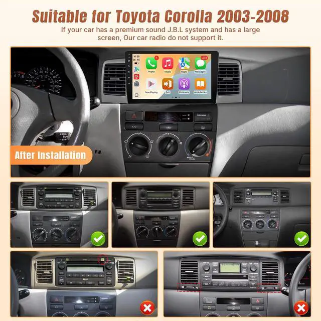 Alt view image 7 of 7 - 2+32GB Car Radio for Toyota Corolla 2003 2004 2005 2006 2007 2008 | Upgraded Android 12 Car Stereo, 9 Inch IPS Touchscreen Head Unit, 4Core Screen with Camera Carplay Android Auto WiFi GPS FM