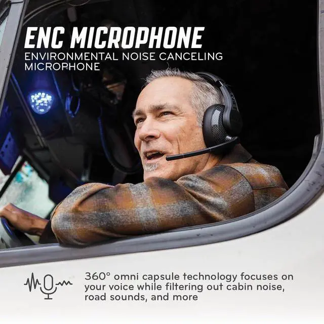 Alt view image 3 of 7 - RW2 Bluetooth Trucker Headset 40mm Driver ENC Mic | Battery Indicator, 30+ Hour Battery Life, 100ft Wireless Range, IP54 Rated, Noise Cancelling Microphone, Over-Ear Fit
