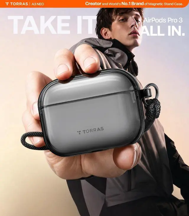 Alt view image 2 of 7 - A3 Neo for AirPods Pro 3 Case with Lanyard, 3rd Generation, Black | Anti-Yellowing Soft TPU, Protective Shockproof Cover, Slim Translucent, Wireless Charging, Keychain, Anti-Lost, LED Visible