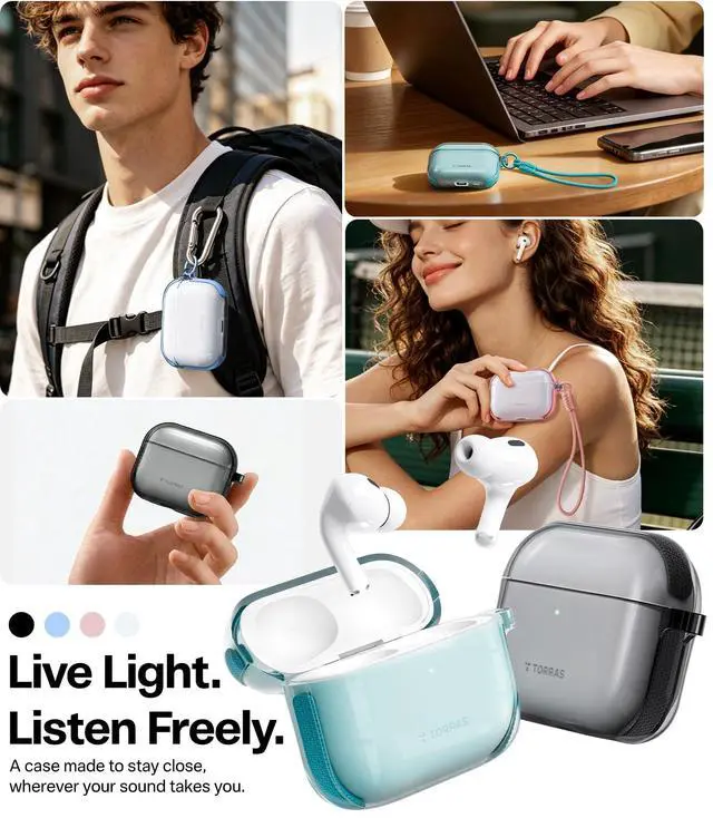 Alt view image 6 of 7 - A3 Neo for AirPods Pro 3 Case with Lanyard, 3rd Generation, Black | Anti-Yellowing Soft TPU, Protective Shockproof Cover, Slim Translucent, Wireless Charging, Keychain, Anti-Lost, LED Visible