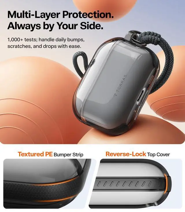 Alt view image 3 of 7 - A3 Neo for AirPods Pro 3 Case with Lanyard, 3rd Generation, Black | Anti-Yellowing Soft TPU, Protective Shockproof Cover, Slim Translucent, Wireless Charging, Keychain, Anti-Lost, LED Visible