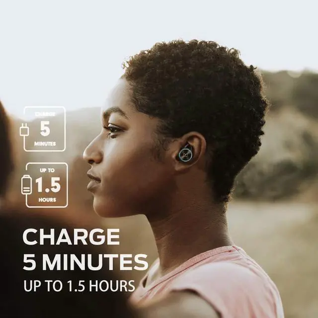 Alt view image 7 of 7 - Clarity 101 AirLinks Wireless Earbuds, Bluetooth 5.0 in-Ear Headphones with Charging Case, Stereo Earphones Deep Bass Sound, IPX5 Waterproof, Built-in Mic, Clear Call, Secure Fit for Sports