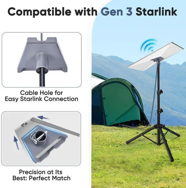 Alt view image 2 of 6 - Starlink Gen 3 Tripod, Adjustable Starlink Stand with Pipe Adapter for Starlink Standard 4/4X/Gen 3, Starlink Standard Tripod Mount Gen 3, Starlink Ground Stand