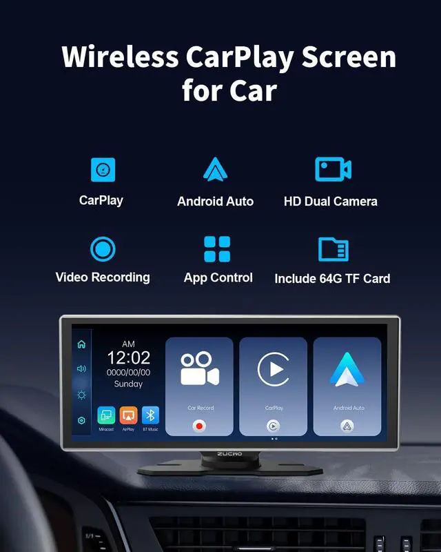 Alt view image 2 of 7 - Portable Wireless CarPlay Screen for Car, Apple CarPlay & Android Auto Touch Screen Car Stereo with Bluetooth, BT Music, Navigation, Car Record for Vehicles (11.26 Inch)
