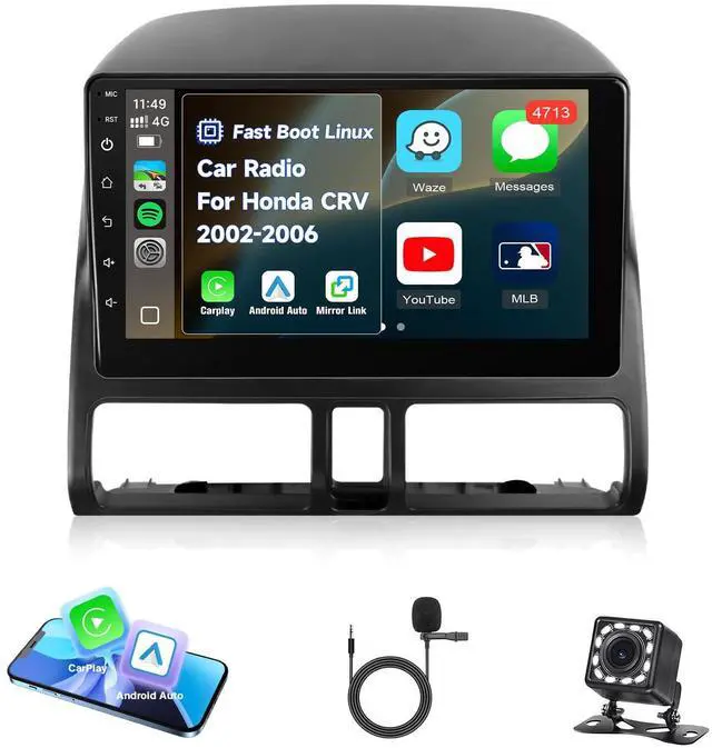 Main image of Fast Boot Linux Car Stereo for Honda CRV 2002 2003 2004 2005 2006 | Wireless Carplay Android Auto 9 Inch IPS Touchscreen CRV Radio with Bluetooth FM Mirror Link SWC+Backup Camera