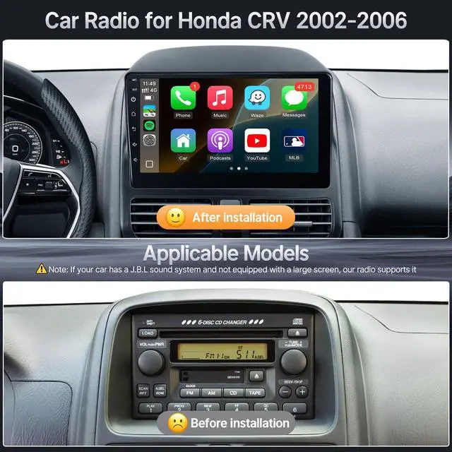 Alt view image 2 of 7 - Fast Boot Linux Car Stereo for Honda CRV 2002 2003 2004 2005 2006 | Wireless Carplay Android Auto 9 Inch IPS Touchscreen CRV Radio with Bluetooth FM Mirror Link SWC+Backup Camera