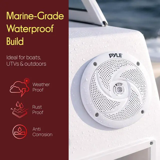 Alt view image 4 of 7 - Marine Speakers - 5.25 Inch 2 Way Waterproof and Weather Resistant Outdoor Audio Stereo Sound System with 180 Watt Power and Low Profile Slim Style - 1 Pair - PLMRS5W (White)