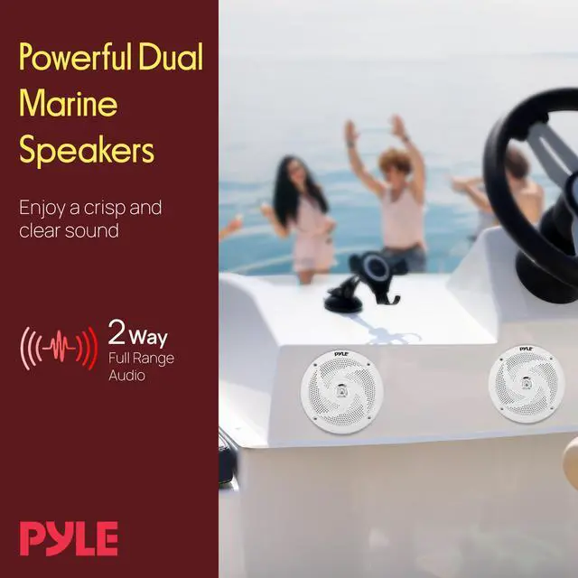 Alt view image 7 of 7 - Marine Speakers - 5.25 Inch 2 Way Waterproof and Weather Resistant Outdoor Audio Stereo Sound System with 180 Watt Power and Low Profile Slim Style - 1 Pair - PLMRS5W (White)