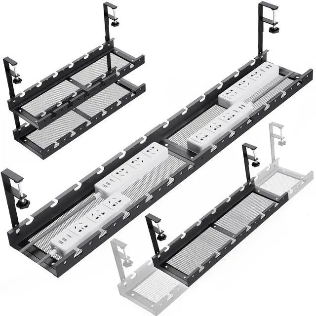 Main image of 31Inch Extendable Under Desk Cable Management Tray Multi-Model Metal Cable Management Tray Under Desk Cord Management with Clamp Power Strip Cord Holder for Wire Cable Management