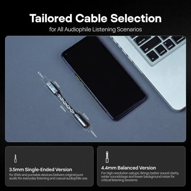 Alt view image 4 of 7 - Kiwi Ears AD1 Pro USB C DAC Adapter Cable, Custom DAC Chip | Official Web Customizable EQ Tuning, Ultra-Low Noise Portable IEM Amp for IEM Enthusiasts & Music Lovers, Type-C to 4.4mm