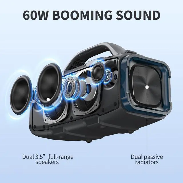 Alt view image 2 of 7 - Portable Bluetooth Speaker | 60W Peak IPX6 Waterproof, Handle Stereo Loud Sound, Deep Bass, 8800mAh Battery, TWS/TF/AUX/EQ Outdoor for Party Beach Camping