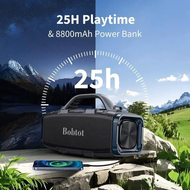 Alt view image 4 of 7 - Portable Bluetooth Speaker | 60W Peak IPX6 Waterproof, Handle Stereo Loud Sound, Deep Bass, 8800mAh Battery, TWS/TF/AUX/EQ Outdoor for Party Beach Camping