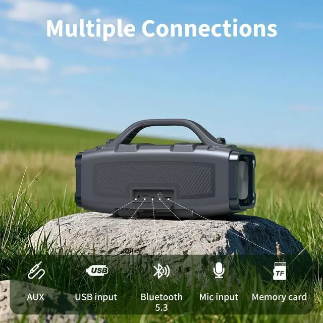 Alt view image 6 of 7 - Portable Bluetooth Speaker | 60W Peak IPX6 Waterproof, Handle Stereo Loud Sound, Deep Bass, 8800mAh Battery, TWS/TF/AUX/EQ Outdoor for Party Beach Camping