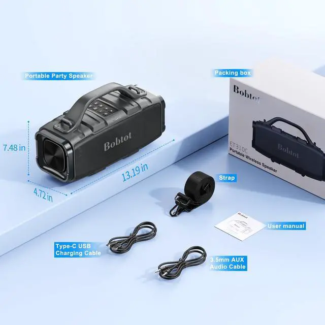 Alt view image 7 of 7 - Portable Bluetooth Speaker | 60W Peak IPX6 Waterproof, Handle Stereo Loud Sound, Deep Bass, 8800mAh Battery, TWS/TF/AUX/EQ Outdoor for Party Beach Camping
