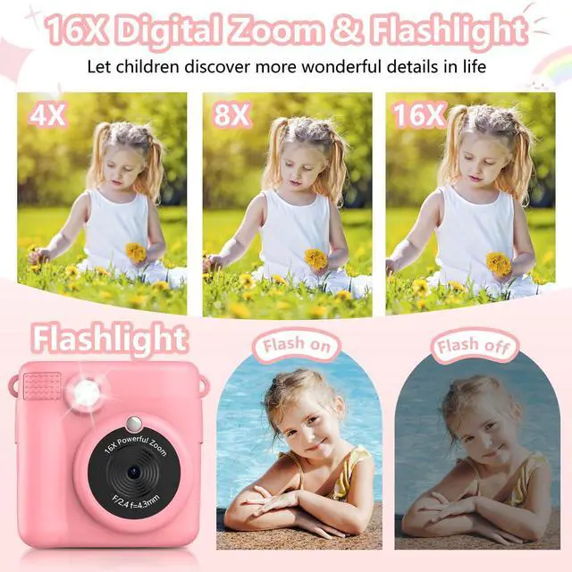 Alt view image 3 of 6 - Instant Print Camera for Kids,Christmas Birthday Gifts for Age 3-12 Girls Boys1080P HD Digital Video Cameras for Toddler,Kids Portable Toy with 3 Rolls Photo Paper32GB Card-Pink