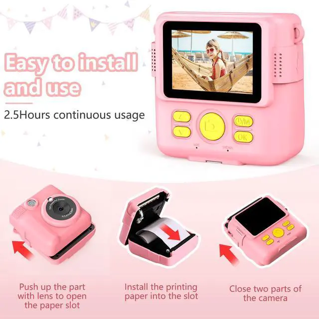 Alt view image 5 of 6 - Instant Print Camera for Kids,Christmas Birthday Gifts for Age 3-12 Girls Boys1080P HD Digital Video Cameras for Toddler,Kids Portable Toy with 3 Rolls Photo Paper32GB Card-Pink