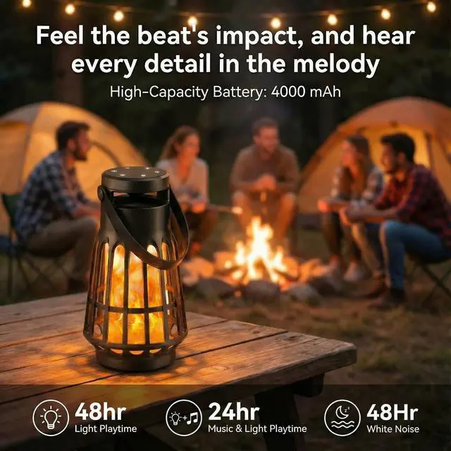 Alt view image 6 of 7 - Outdoor Bluetooth Speaker with Flame Lights, Multi-Sync 200 Lantern Speakers Auto-Pairing HD Stereo, IPX6 Waterproof, Portable Wireless Speaker for Patio Party Gifts for Men & Women (2 PCS)