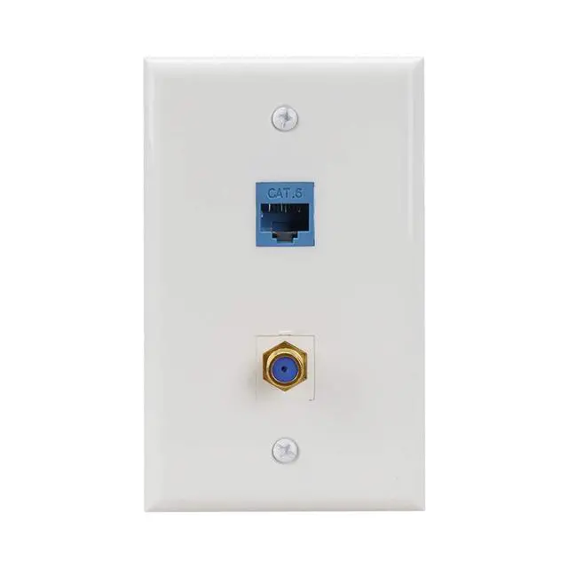 Alt view image 4 of 5 - Ethernet Wall Plate,Cat6 Gold-Plated Cable TV Coax F Type Port Wallplate White (5Pack) | Cable TV Internet Faceplate