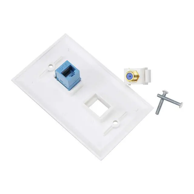 Alt view image 3 of 5 - Ethernet Wall Plate,Cat6 Gold-Plated Cable TV Coax F Type Port Wallplate White (5Pack) | Cable TV Internet Faceplate