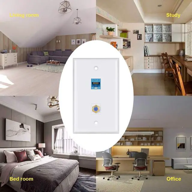Alt view image 5 of 5 - Ethernet Wall Plate,Cat6 Gold-Plated Cable TV Coax F Type Port Wallplate White (5Pack) | Cable TV Internet Faceplate